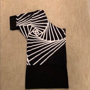 BCBG classic black and white one shoulder beauty